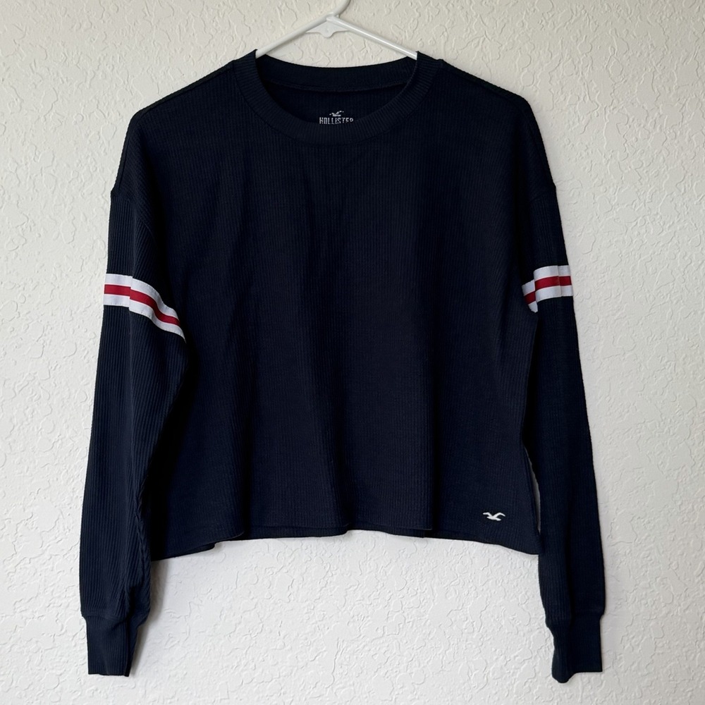 Hollister Y2K Oversized Thermal Top XS Waffle Knit Boyfriend Tee Shirt Cropped